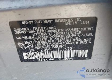 2015 Subaru Xv Crosstrek 2.0I Premium из США, поврежденный, VIN JF2GPAFC7FH225030